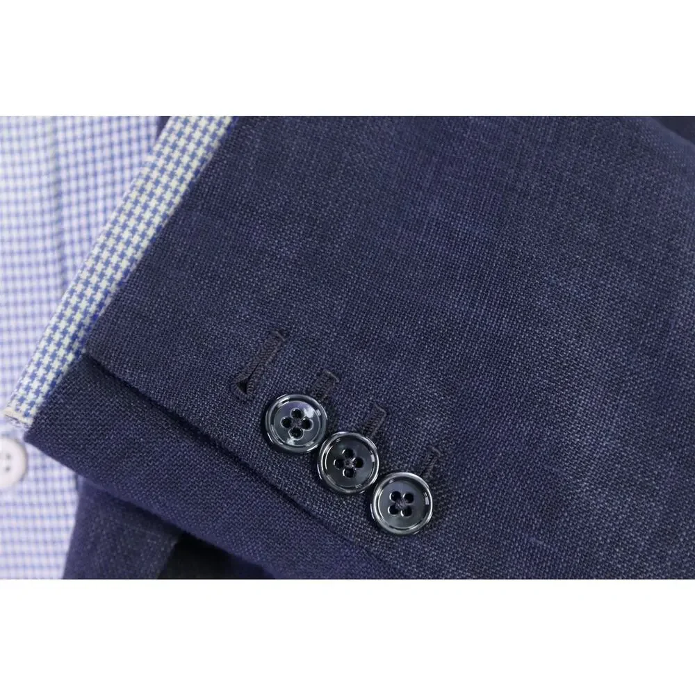 Trillon by Belvest Blue Wool Linen Silk Patch Pocket 3/2 Roll Blazer Jacket 44R